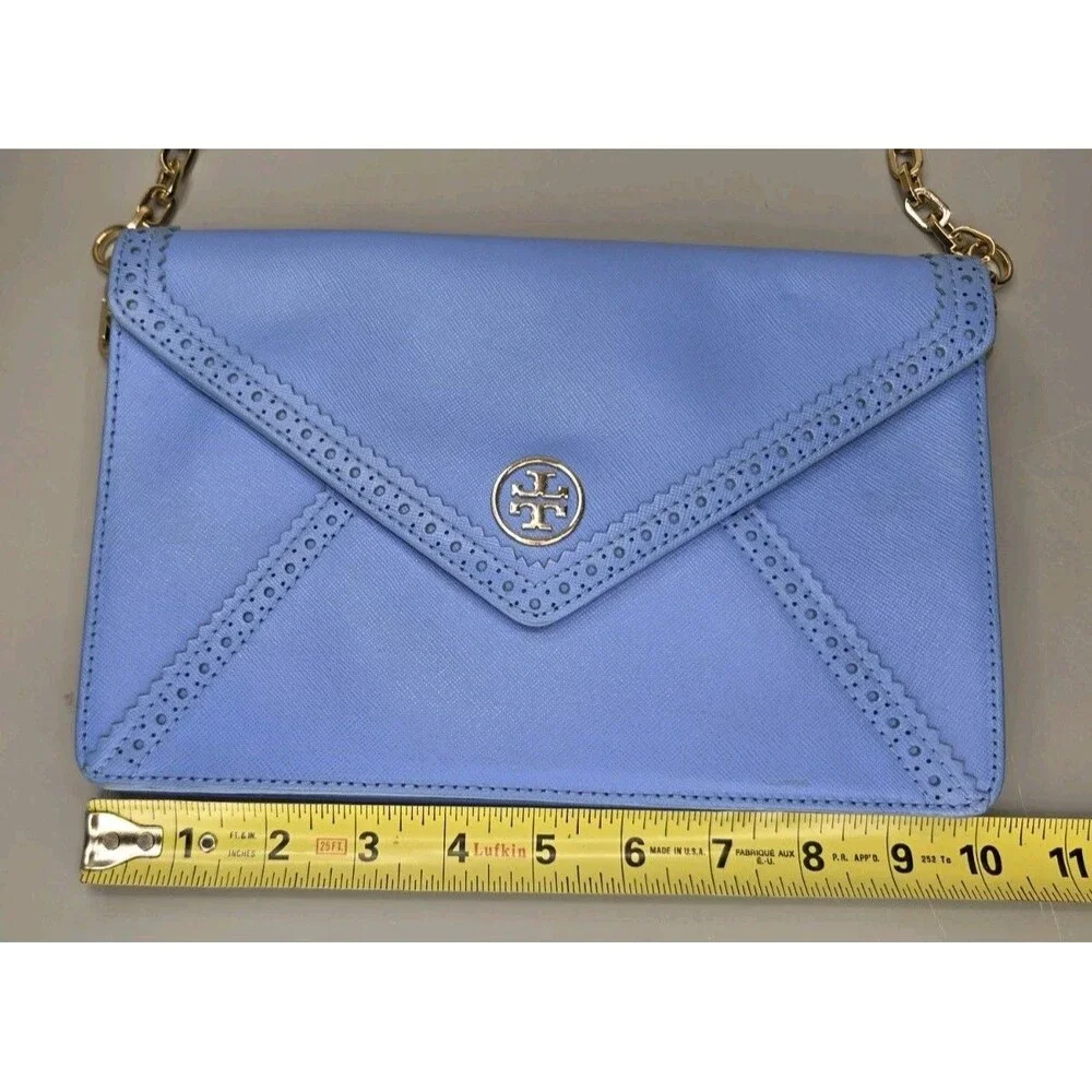 Tory Burch Envelope Clutch Crossbody Chain Purse Handbag Periwinkle Blue